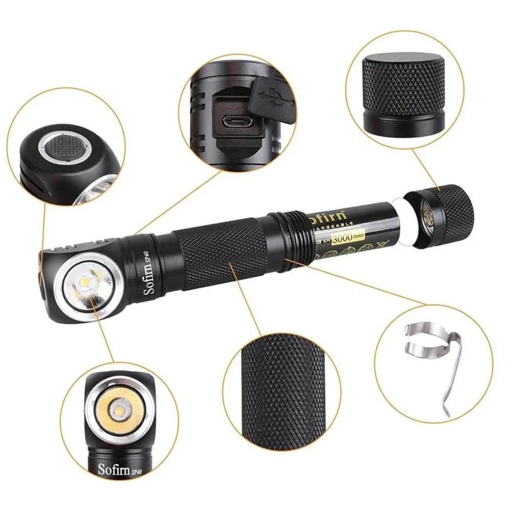 Sofirn SP40 1200 Lm Headlamp Flashlight Magnetic Endcap w/ 18650 & 18350 Li-ions