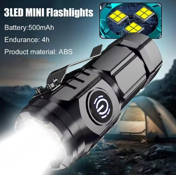 3PCS Three-Eyed Mini Flashlight Flash Super Power Waterproof Outdoor Travel