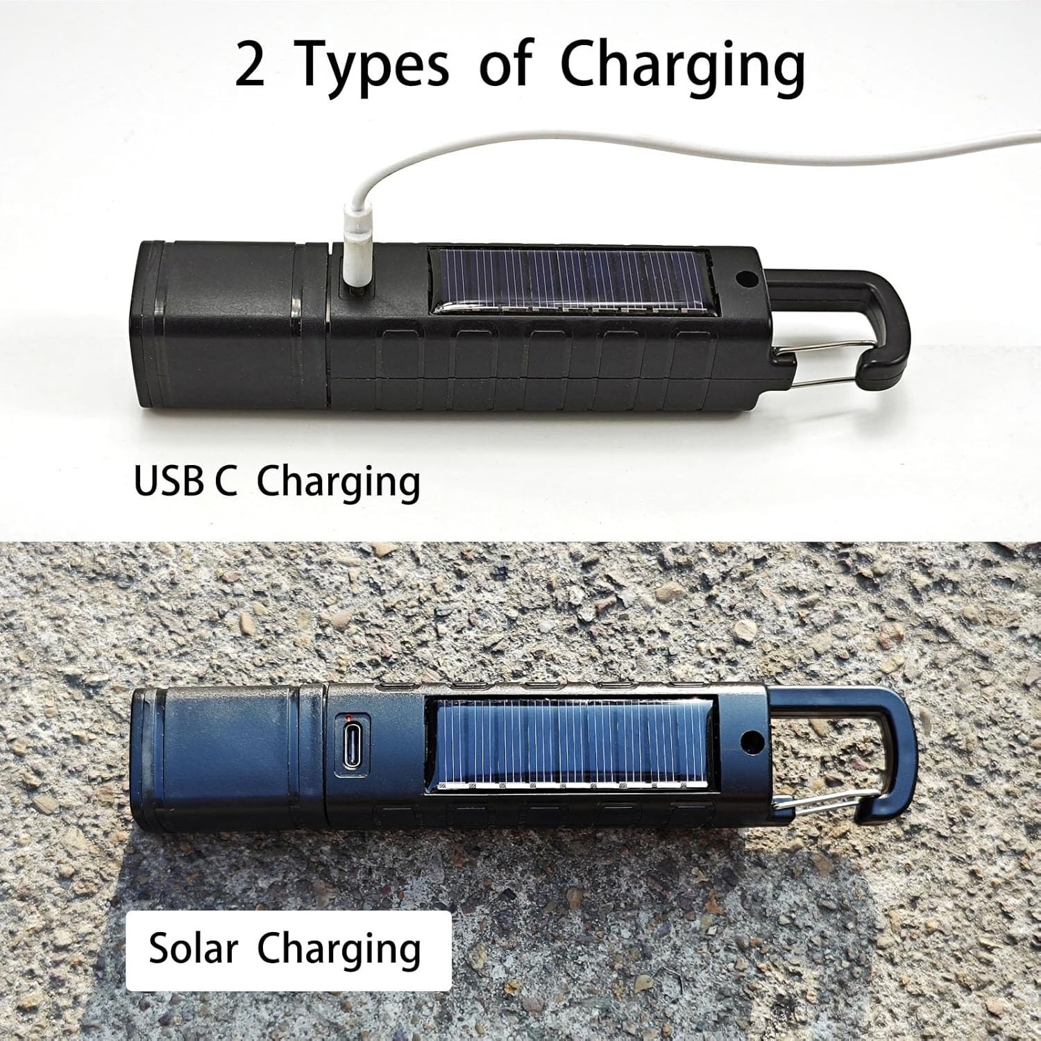 2 Pack Solar Flashlight, Rechargeable Zoomable LED Flashlight, High Lumens Solar
