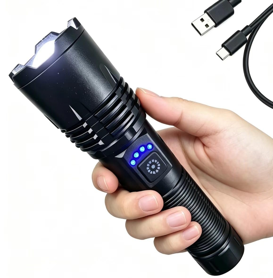 Rechargeable High Lumens Flashlights 800m Long Range 5 Mode Waterproof