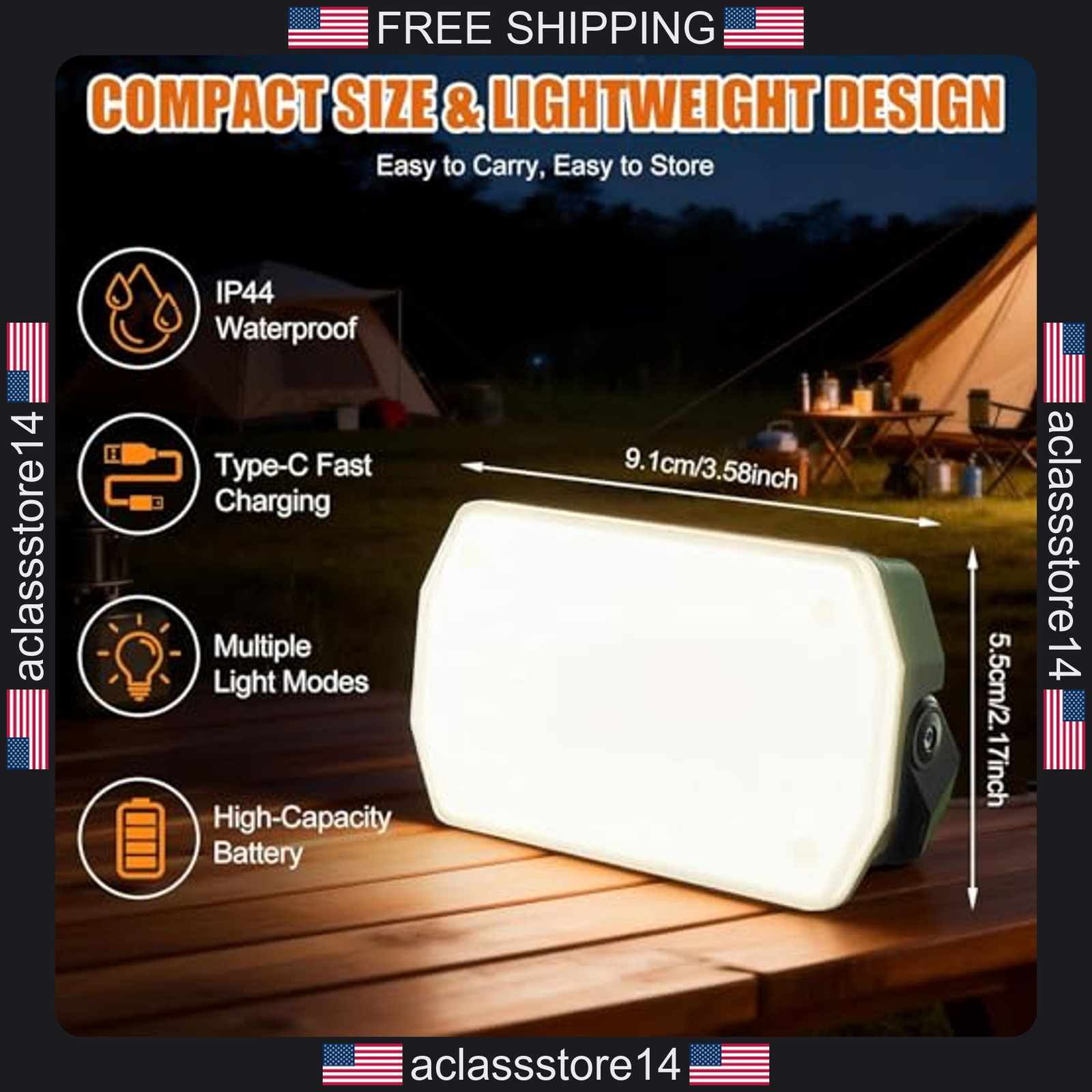 Rechargeable Waterproof LED Flashlight with Magnet Hook 3 Color Temperatures