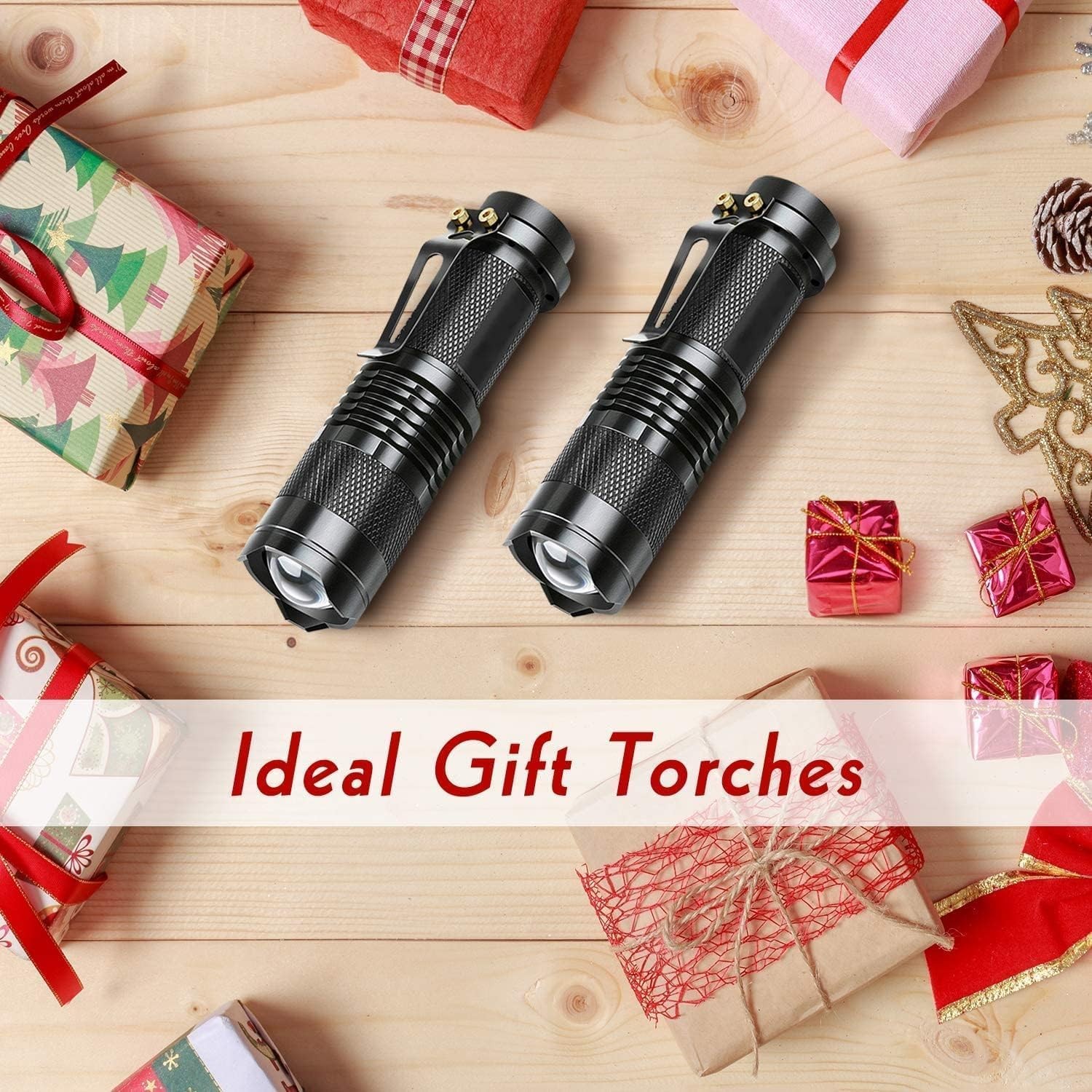 Tactical Flashlights 2-Pack Super Bright LED Zoomable Waterproof EDC Lights