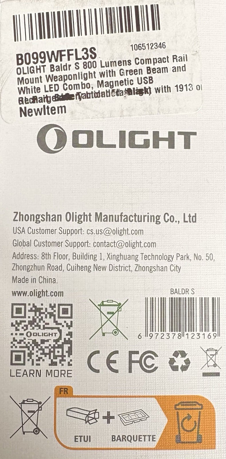 OLIGHT Baldr S 800 Lumens Compact Rail Mount Weaponlight Green & White Beam