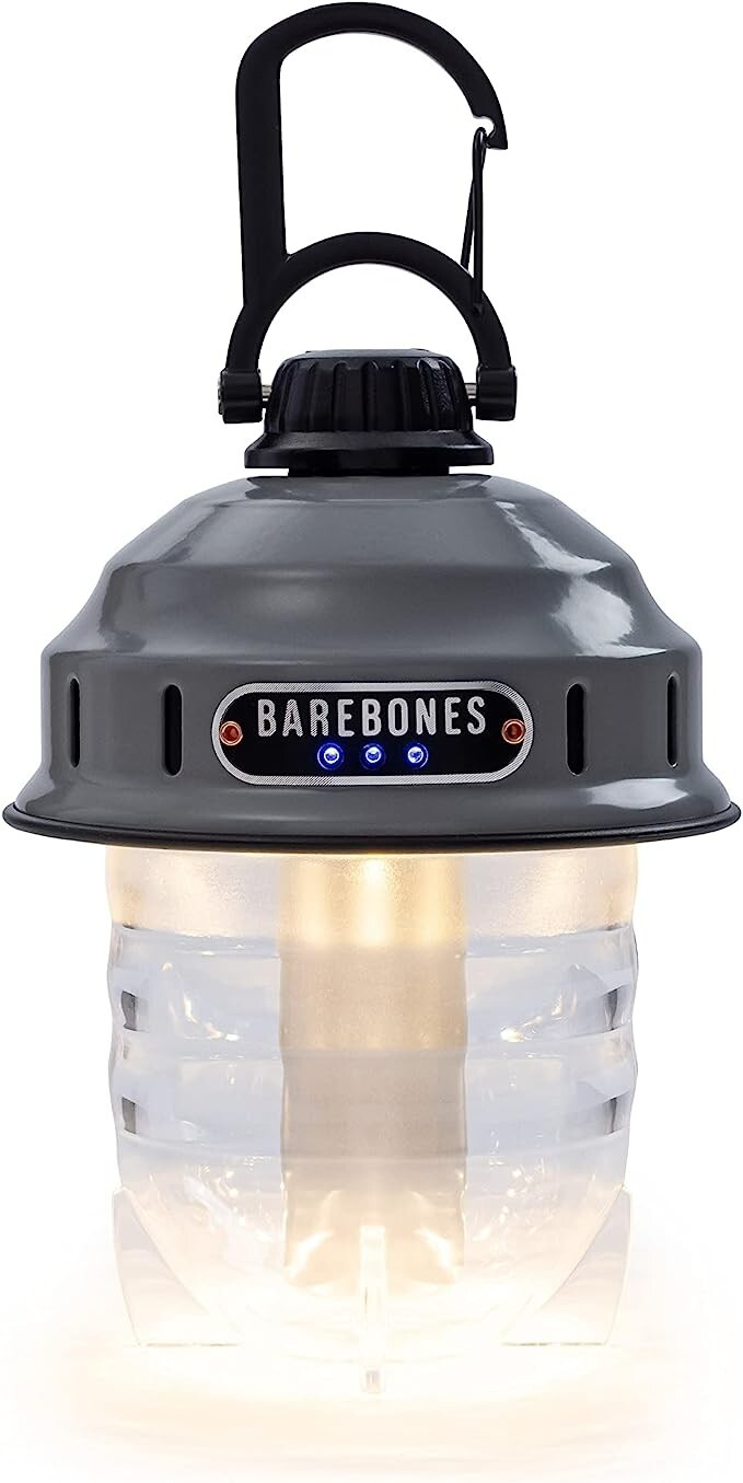 Barebones Living Beacon Hanging Lantern Slate Stamped Steel Rechargeable Battery
