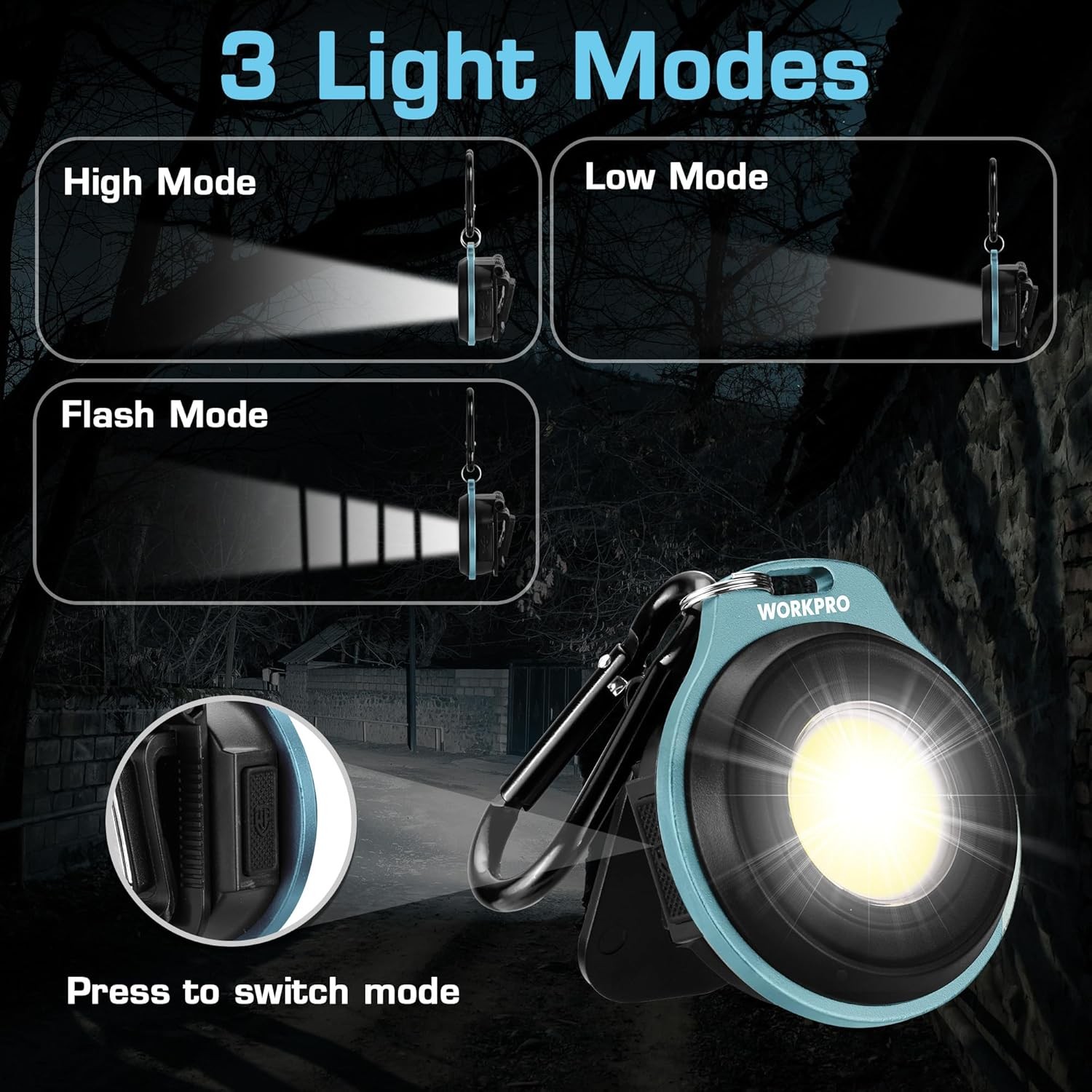 WORKPRO 3PCS Magnetic Rechargeable COB Keychain Work Light Flashlight w/Hat Clip