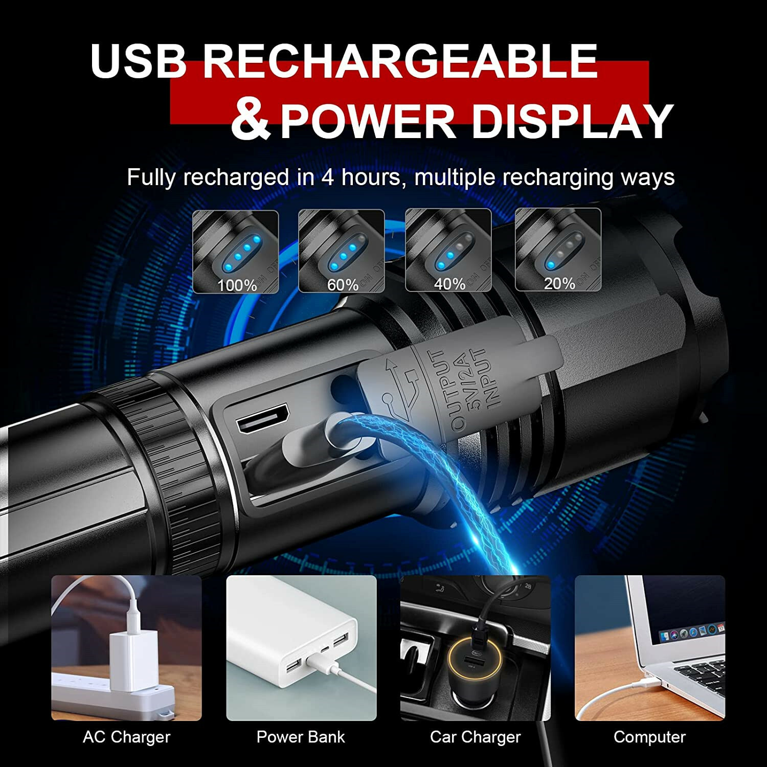 Super-Bright 90000LM LED Tactical Flashlight With Rechargeable Battery &Clip P50