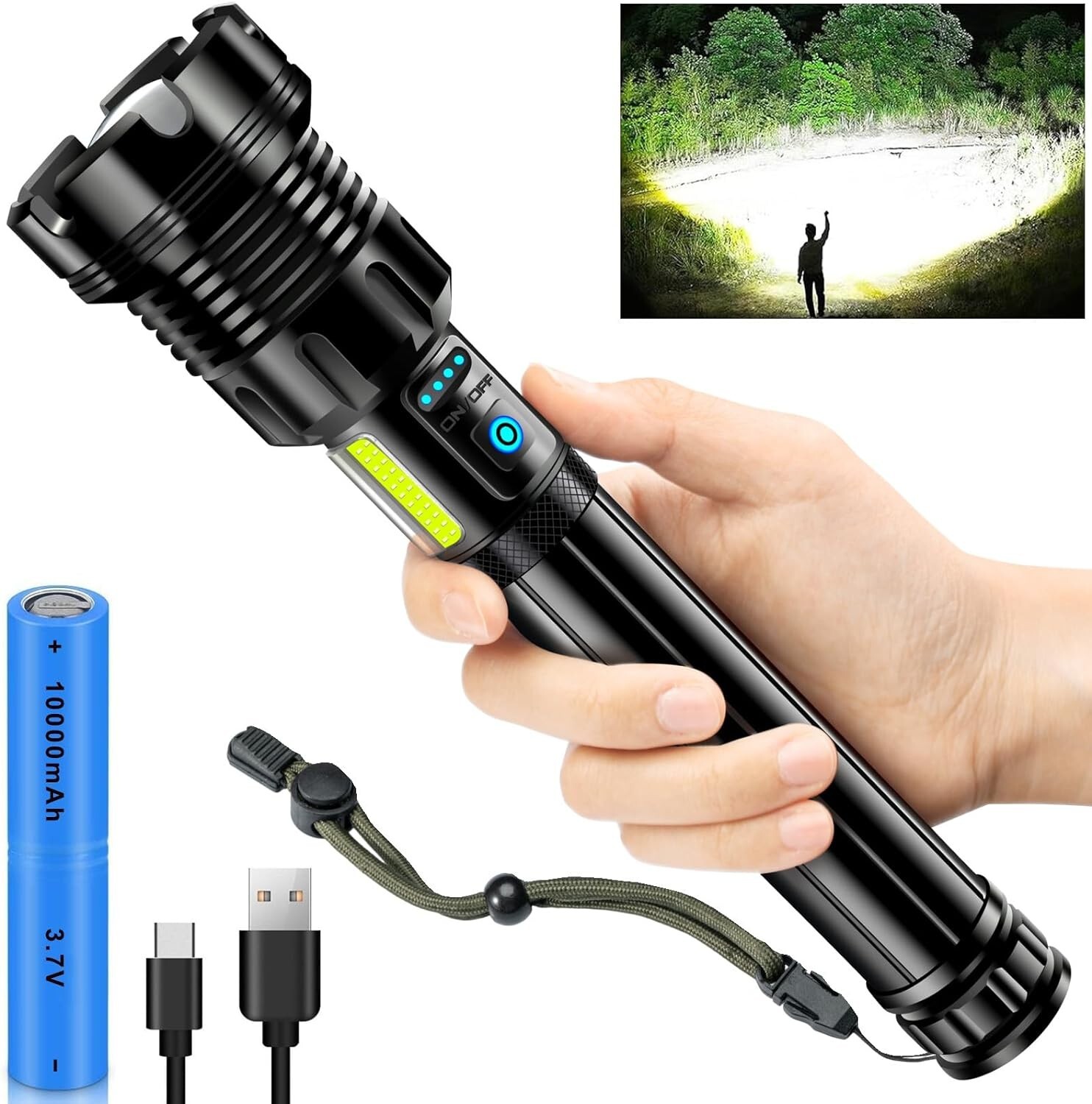 Flashlight LED USB Rechargeable 500000 Lumens Extremely Bright Waterproof Camping B564