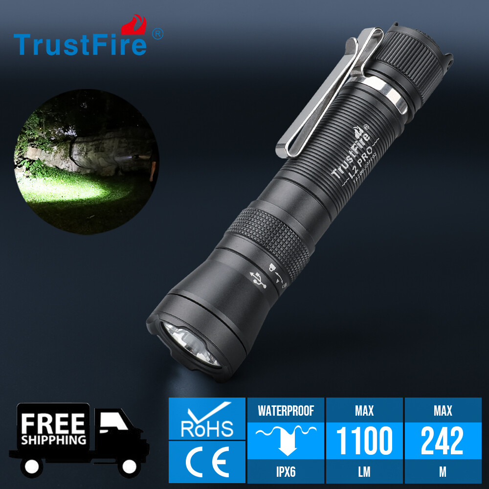 Trustfire L2Pro Led Tactical Flashlight 1100Lumen LED Working Torch IPX6 Black X