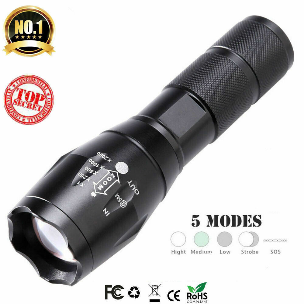 2Pack Tactical 5 Modes LED 18650 Flashlight Zoom Torch Aluminum Light