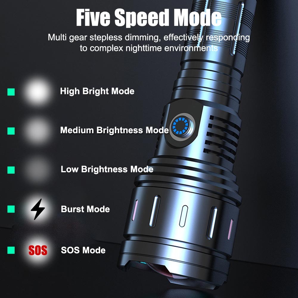30W Strong White Laser LEP Flashlight Torch Zoomable USB Charging With Luminous