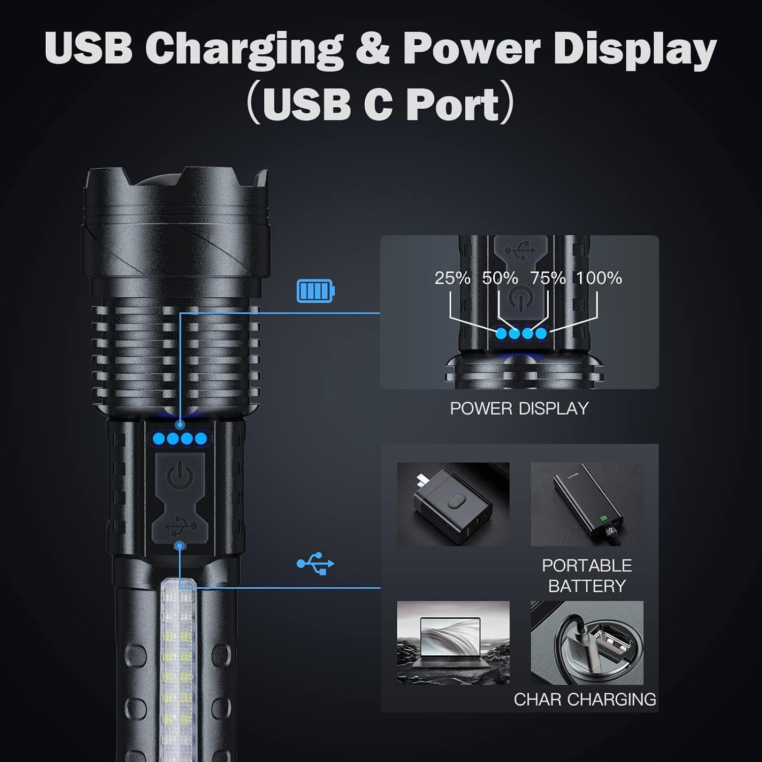 Flashlight High Lumens Rechargeable 2 Pack, 90000 Lumen Super Bright Led Flashli