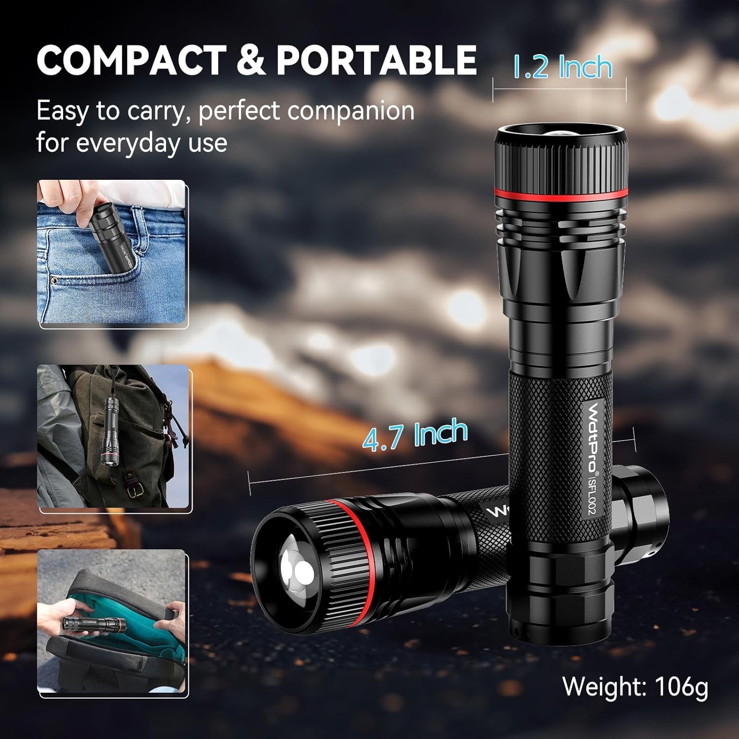 WdtPro Rechargeable Flashlights High Lumens, 2 Pack 10H Long Lasting Super Brigh
