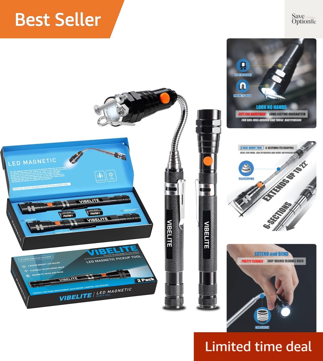 Extendable Magnetic Flashlight with Telescoping Magnet Pickup Tool-Cool Gadge…