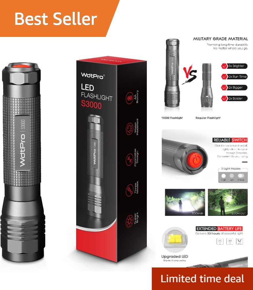 Compact High-Powered Flashlight S3000 – 1600 Lumens, Perfect for Camping