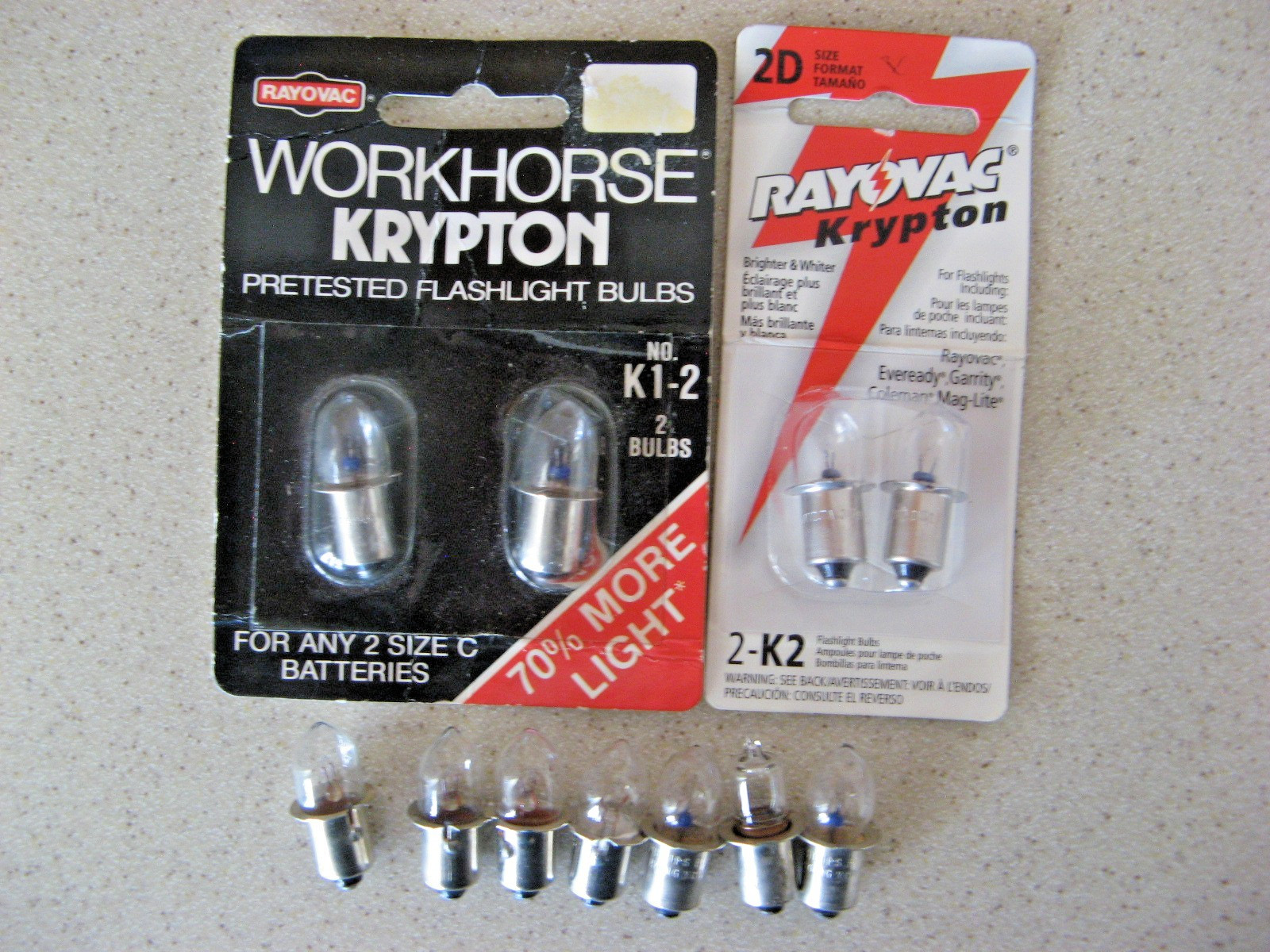 Rayovac Krypton Flashlight Bulbs K1 &K2 (2 Packs) Flashlights 2C & 2D & 7 More