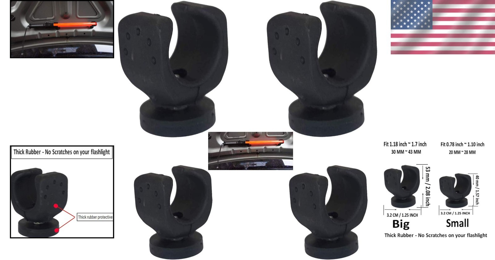 4-Pack Magnetic Base Mounts for Flashlights – Durable Rubber & Flexible Clamps