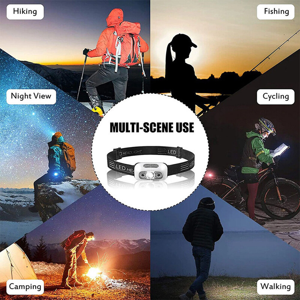 LED Headlamp USB Rechargeable Flashlight Waterproof Outdoor Headlight Lamp Torch