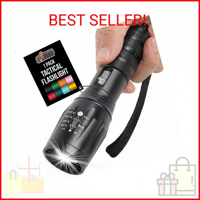 GORILLA GRIP Powerful LED Tactical Flashlight, 750 FT High Lumens 5 Adjustable M