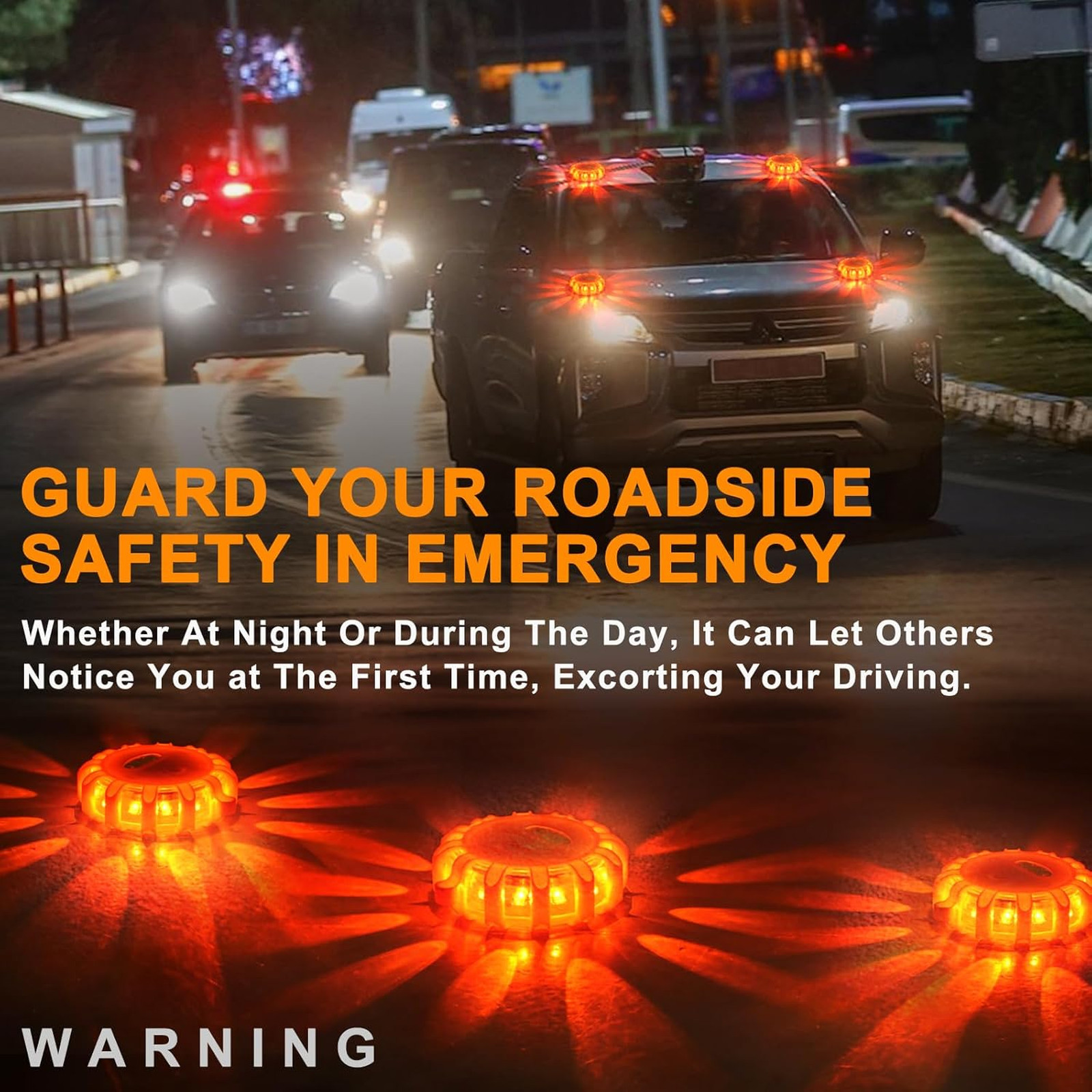 USB C Rechargeable LED Road Flares Emergency Lights Kit Three Pack Magnetic Base