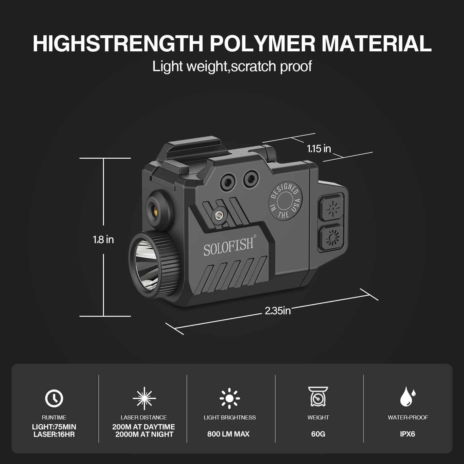 Solofish 800 Lumens Pistol Light Laser Combo, Strobe Green Combo