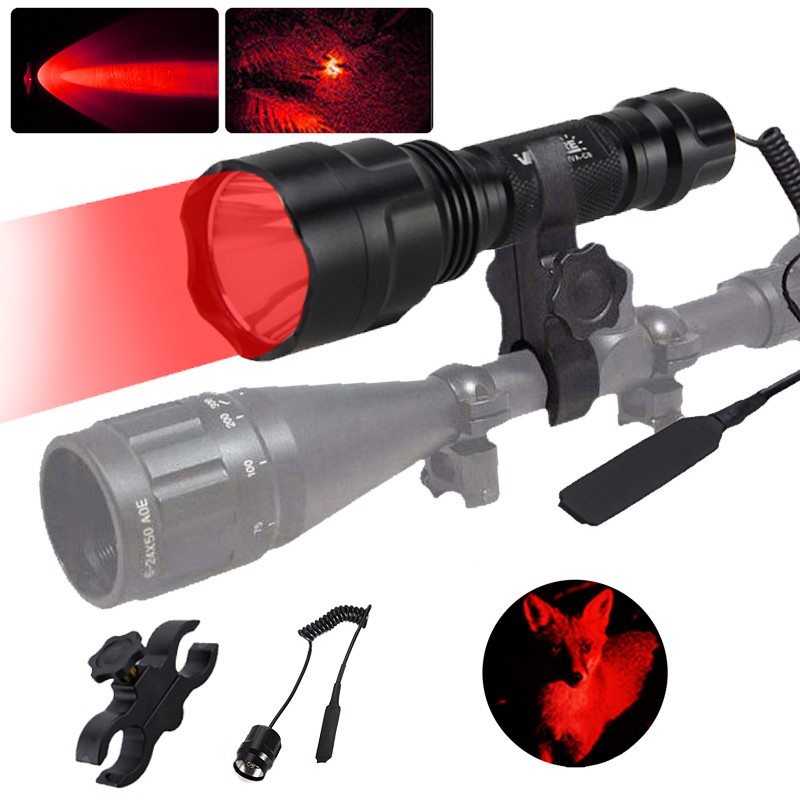 800 Yards LED Flashlight Night Torch Red Light + Battery + Scope Mount/20mm Rail
