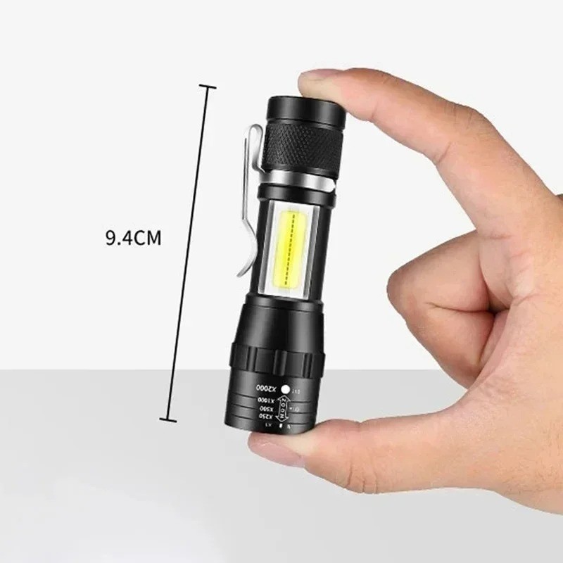 Mini COB XPE Flashlight USB Rechargeable Zoomable Torch Camping