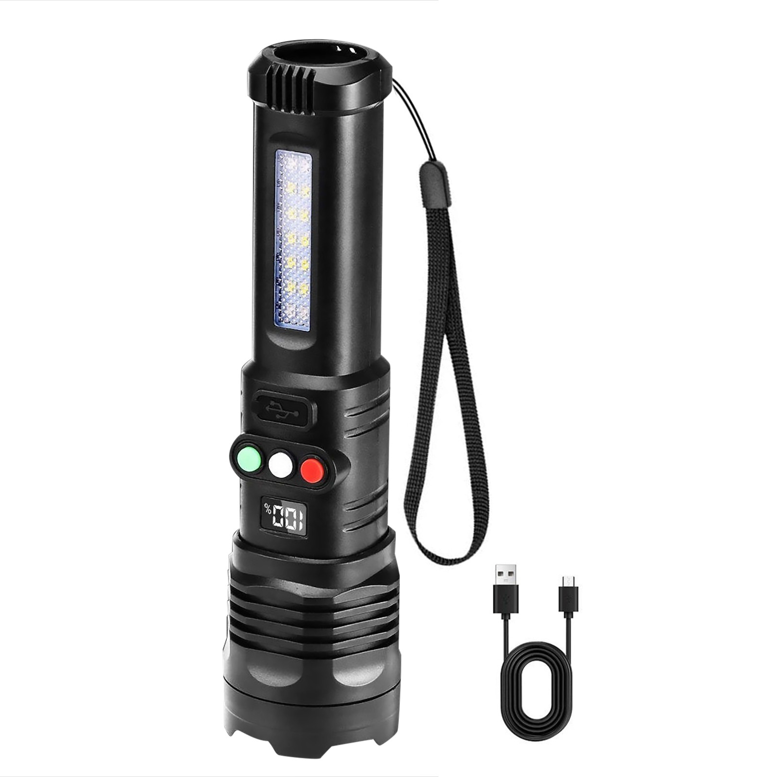 300 Lumen Rechargeable Flashlight 3 Color LED With Zoom For Camping Emergency