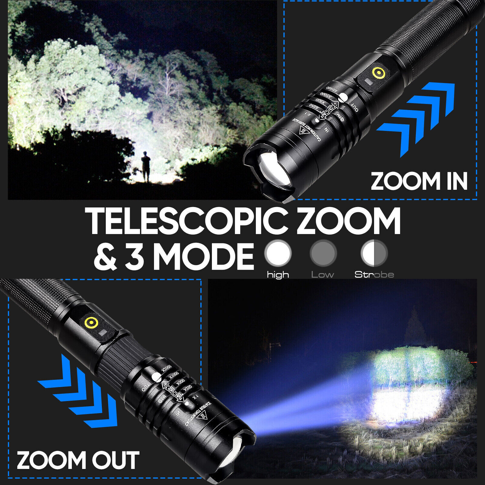 Super-Bright 990000LM LED Tactical Flashlight Zoom Torch w/ Rechargeable Battery