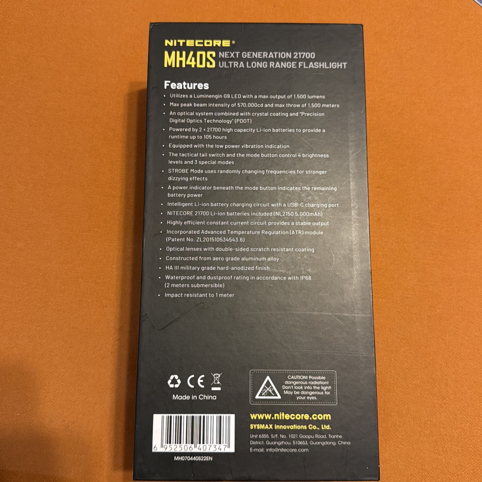 Nitecore MH40S 21700 1500 Meter Throw USB-C Rechargeable Flashlight 1500 Lumens