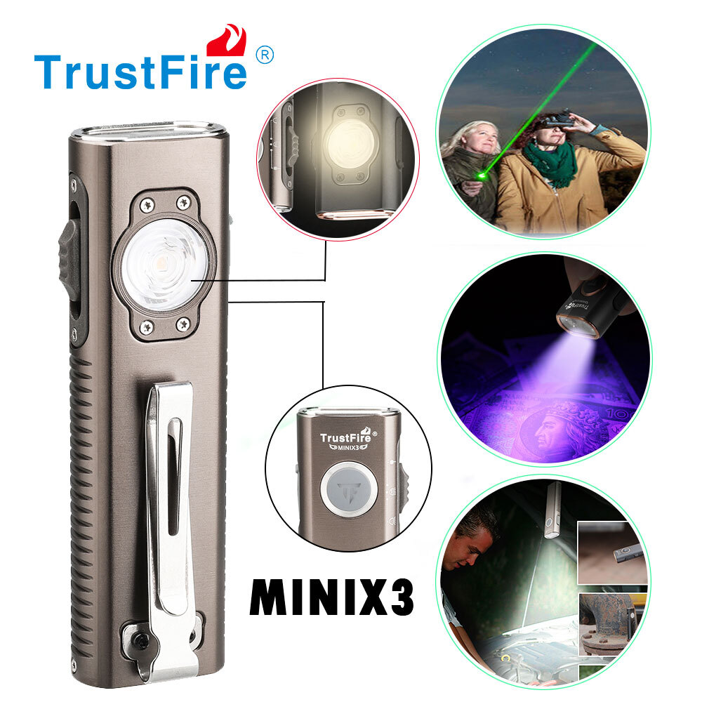 TrustFire MINI X3 4-IN-1, 1050 Lumens EDC Flashlight , Floodlight , UV , Pointer