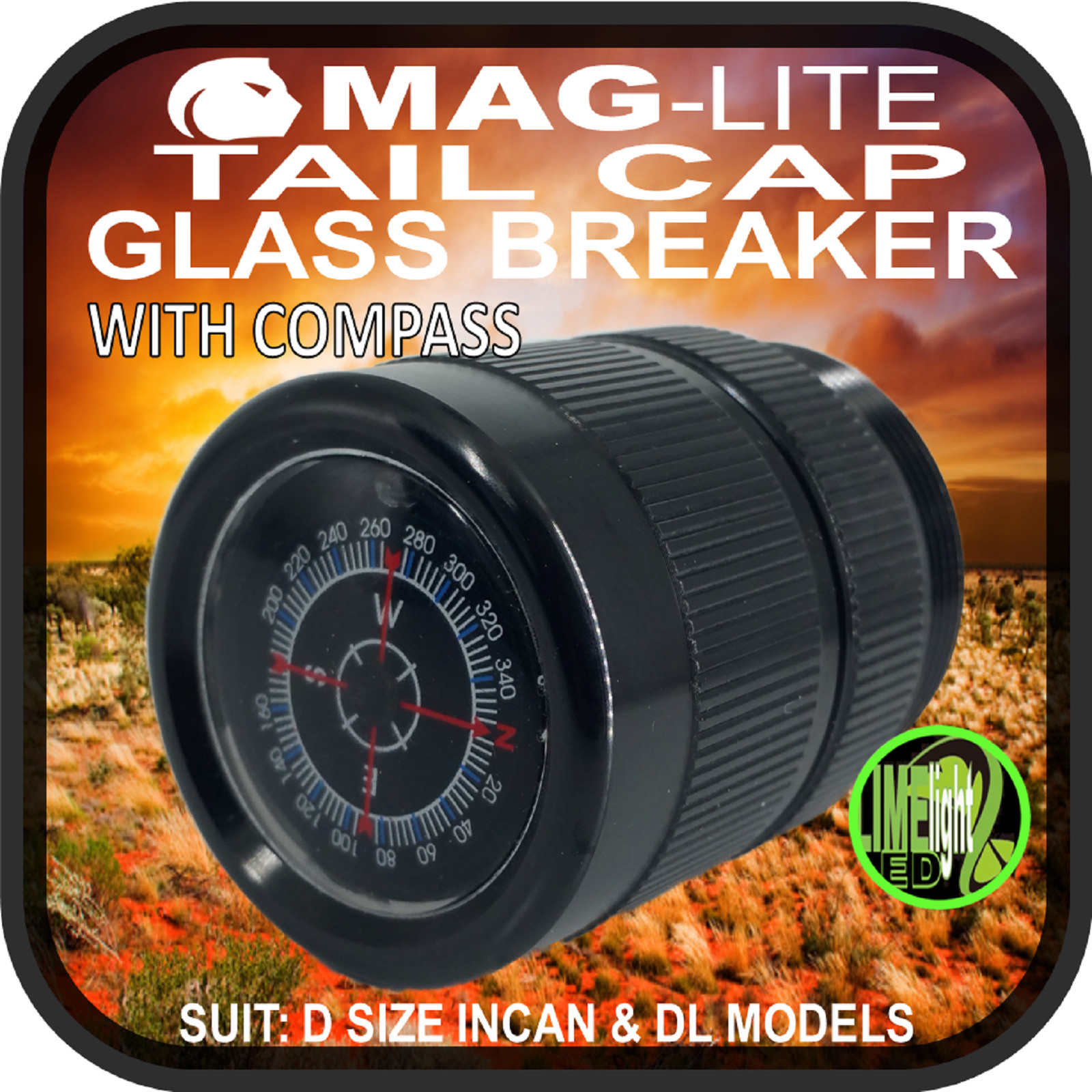 MAGLITE MODIFICATION UPGRADE D TAIL COMPASS WITH GLASS BREAKER D/DL MODELS AU