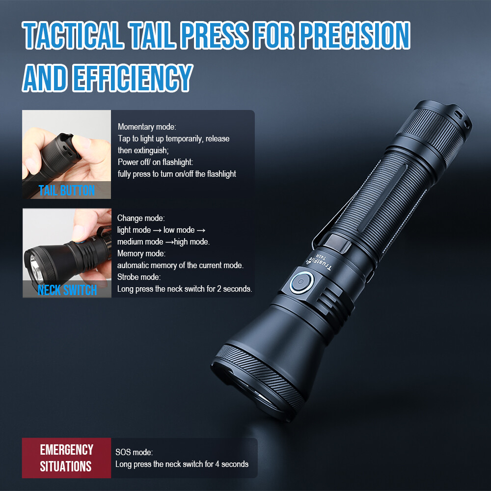 Trustfire 1800 Lumen 550M Range LED Tactical Flashlight Type-C Rechargeable IP68