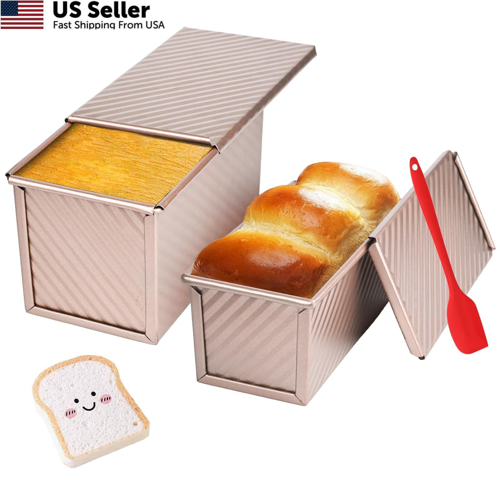 CFGUK 2 Pack Pullman Loaf Pan with Lid, 1 lb/0.5 lb 1lb+0.5lb, Rose Gold