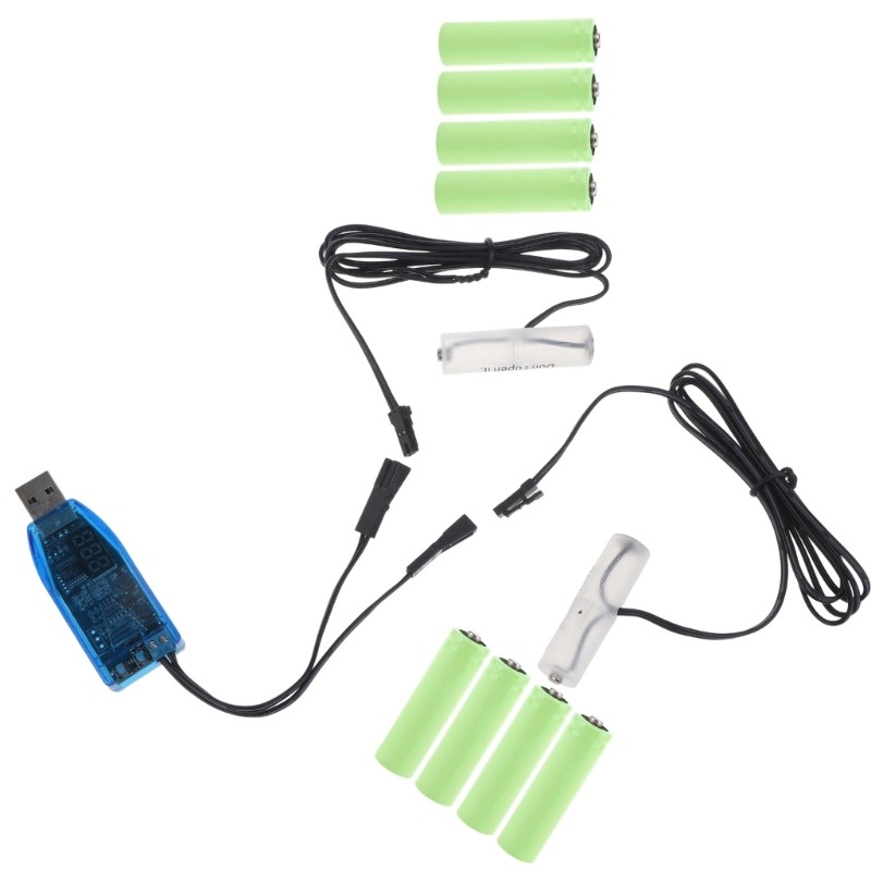 2-in-1 USB Type C to 1-24V Dual AA Dummy Battery Power Cable with Voltmeter
