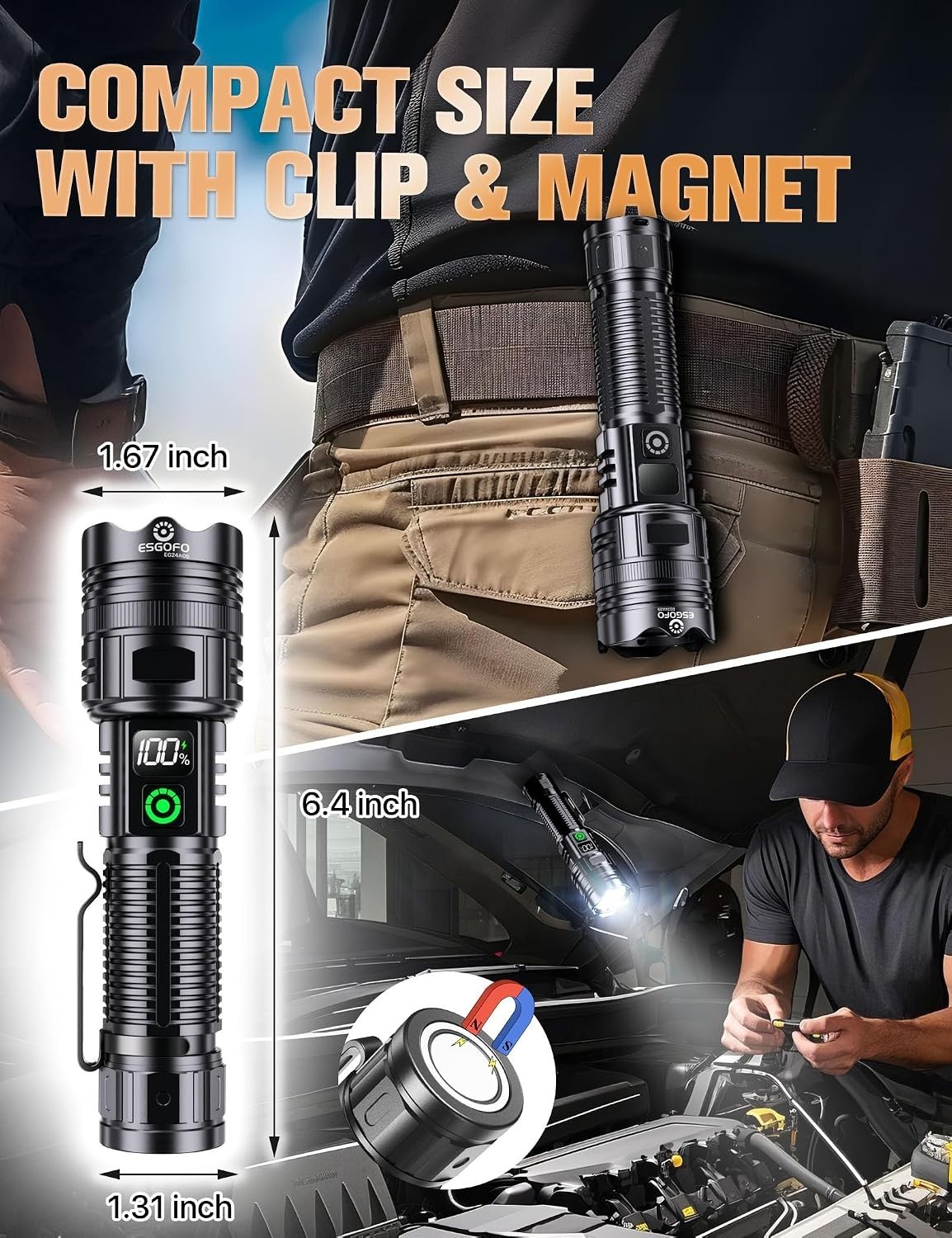 Rechargeable Flashlights High Lumens 100000 2 Modes High/Low, Super Bright Ma…