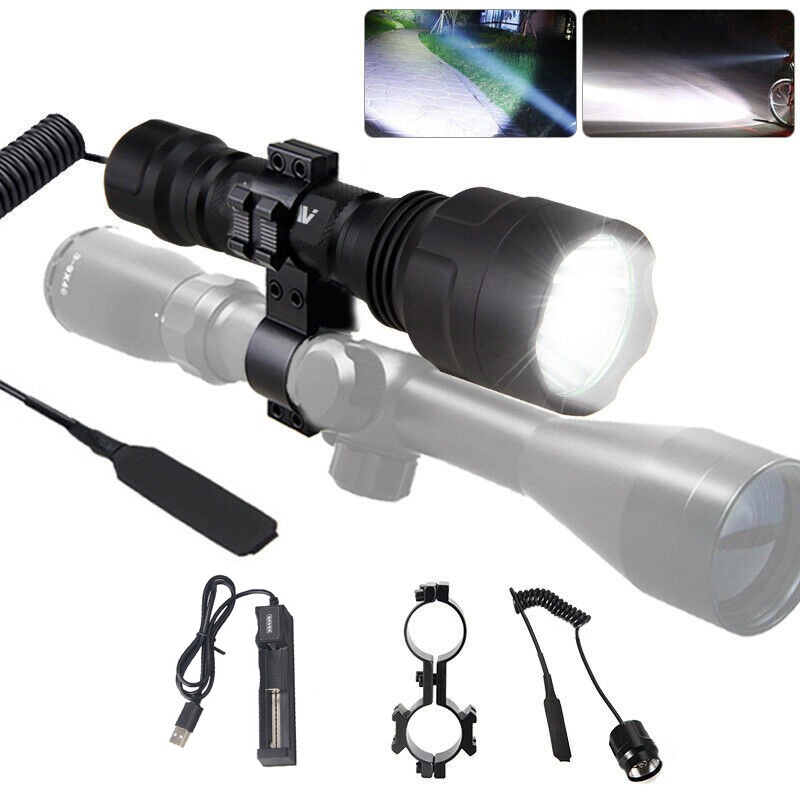 Hunting LED Flashlight Night Light Rechargeable Torch Scope Mount with 20mm Rail