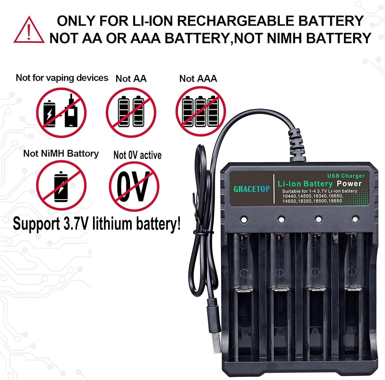 18650 Cargador De Baterias 4 Bahias 5V 2A Para Baterias Recargables 3.7V Li-ion