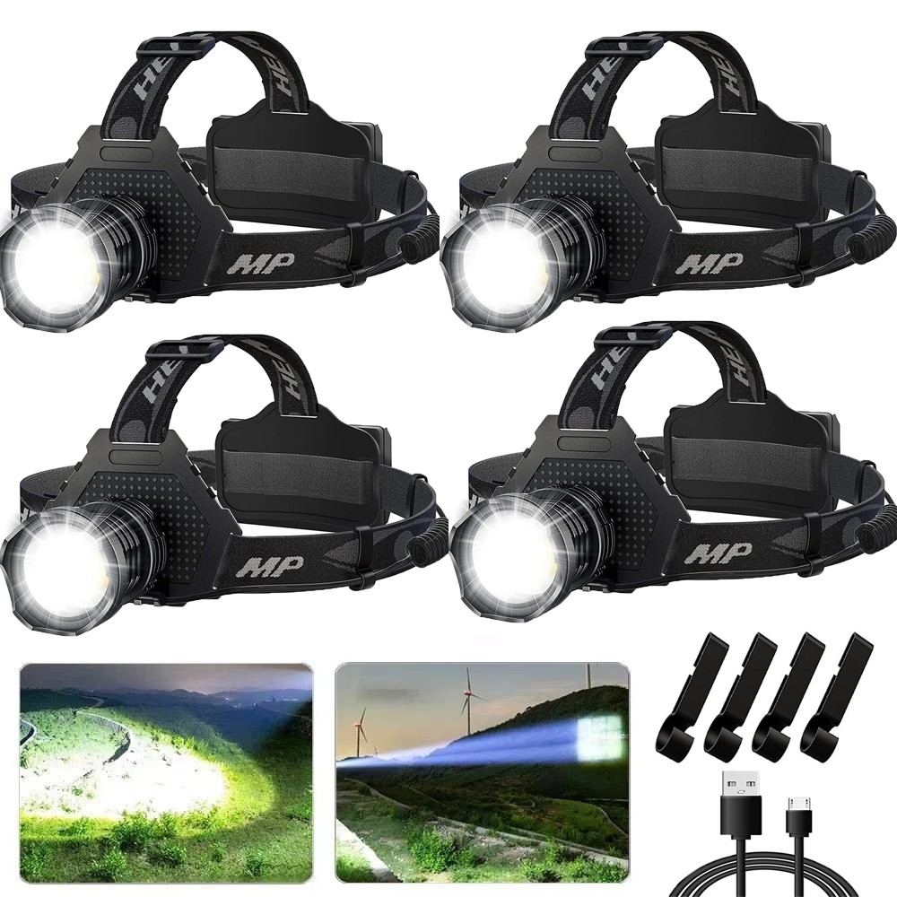 4PCS LED Headlamp Rechargeable Headlight Head Torch Outdoor Waterproof 100000LM