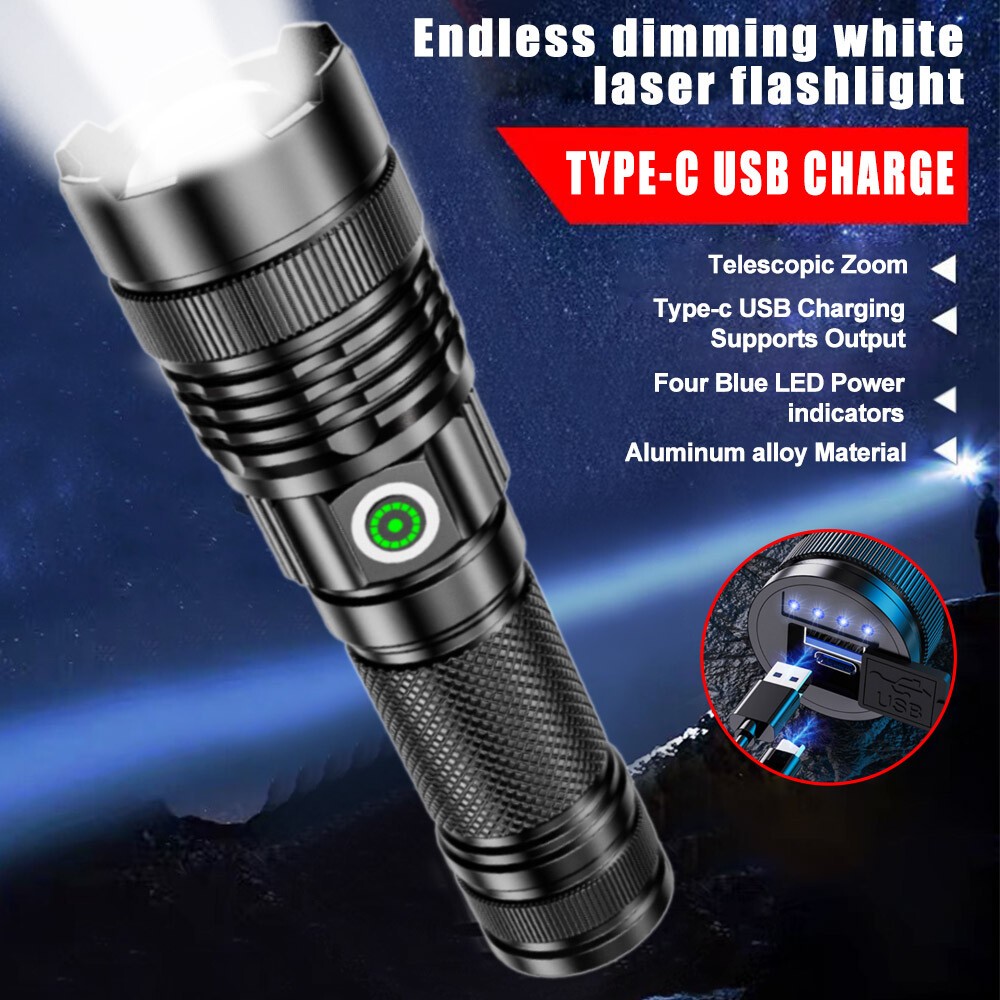 NEW 30W LEP Flashlight Super Bright Torch Hunting White Light Built-in Battery