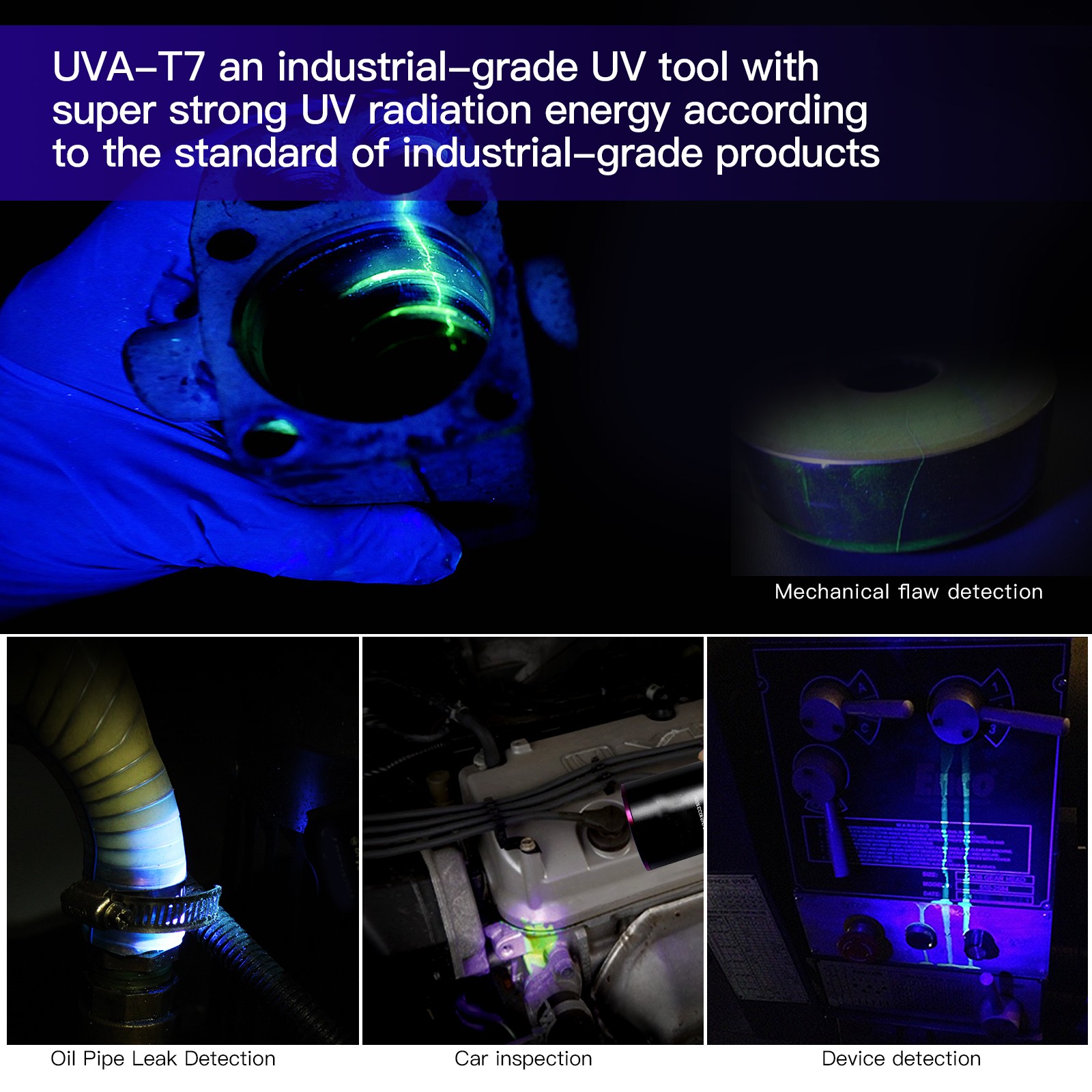 Industrial T7 365nm UV Light Black Light Flashlight for NDT A/C Leak Detection
