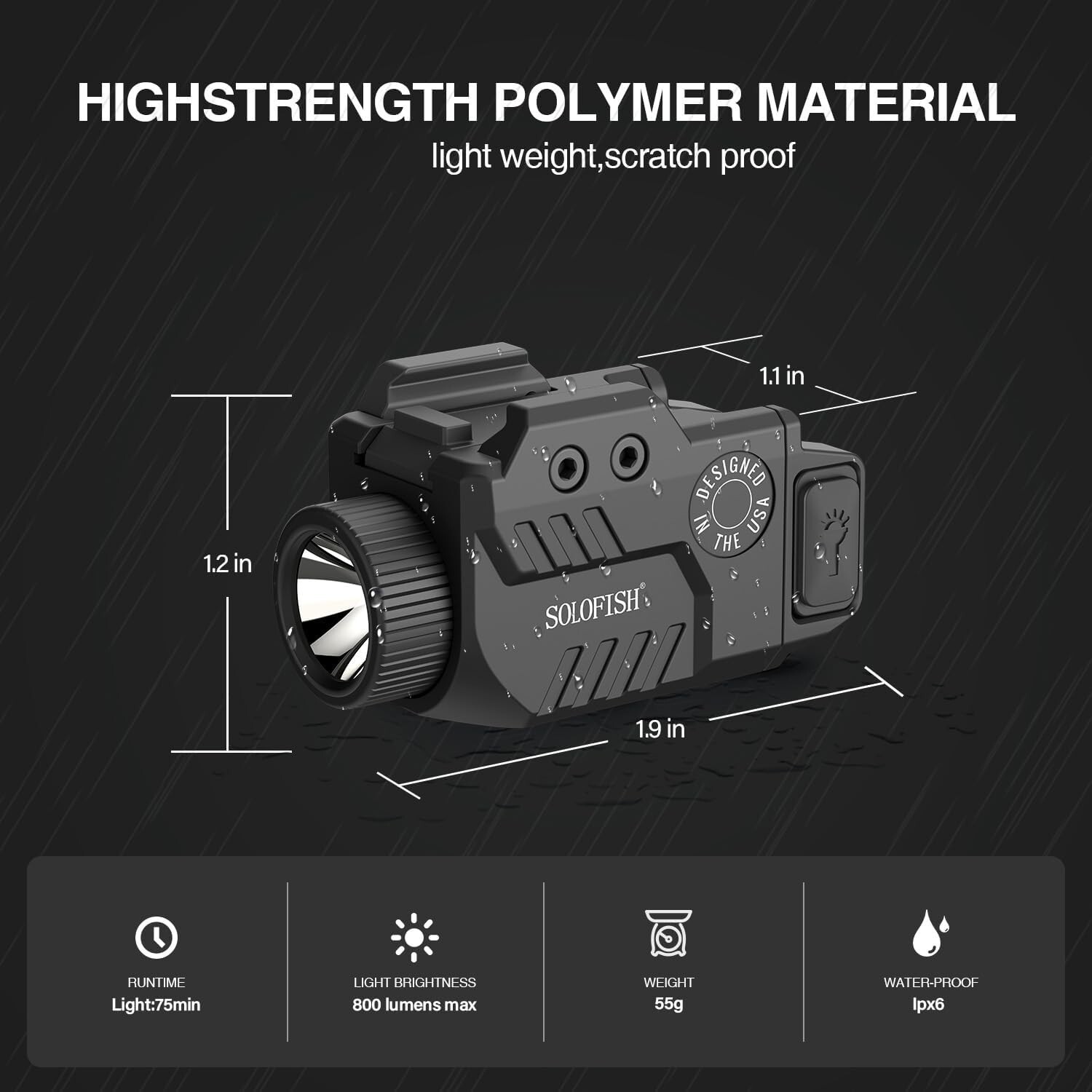 SOLOFISH 650 Lumen Rechargeable Tactical Flashlight for Pistol Handgun Picatinny