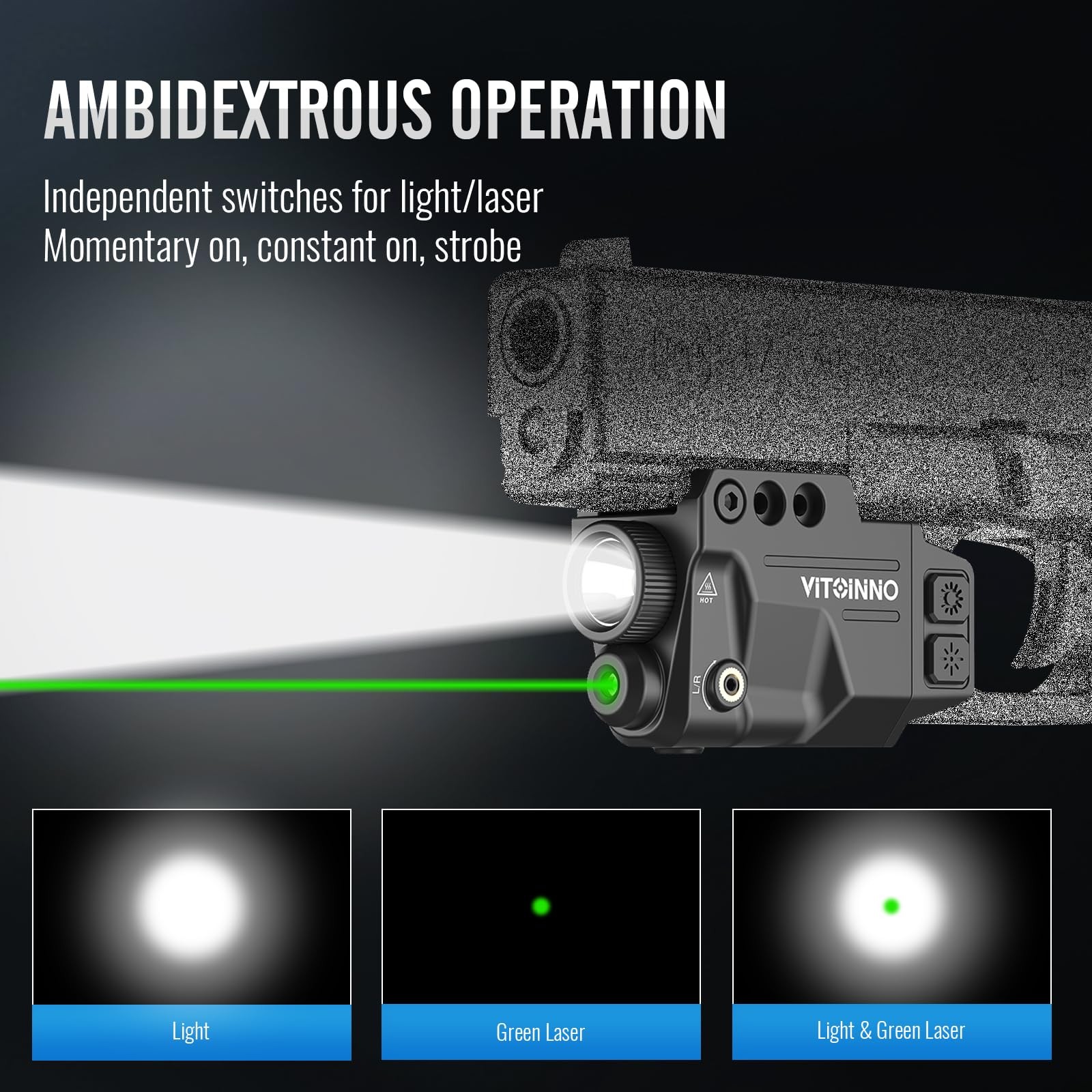 700 Lumens Green Beam and Light Combo, Slidable Tactical Flashlight Compatibl…