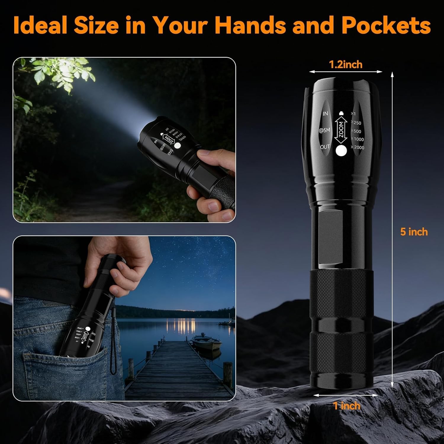 LED Flashlight 2 Pack, Small Flashlights Powerful High Lumens 5 Modes, Waterp…