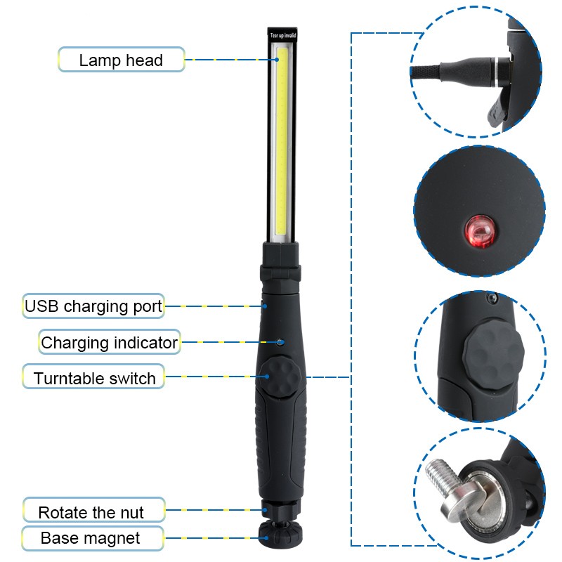 Rechargeable COB LED Slim Work Light Bright Flashlight Inspection Lamp Magnetic