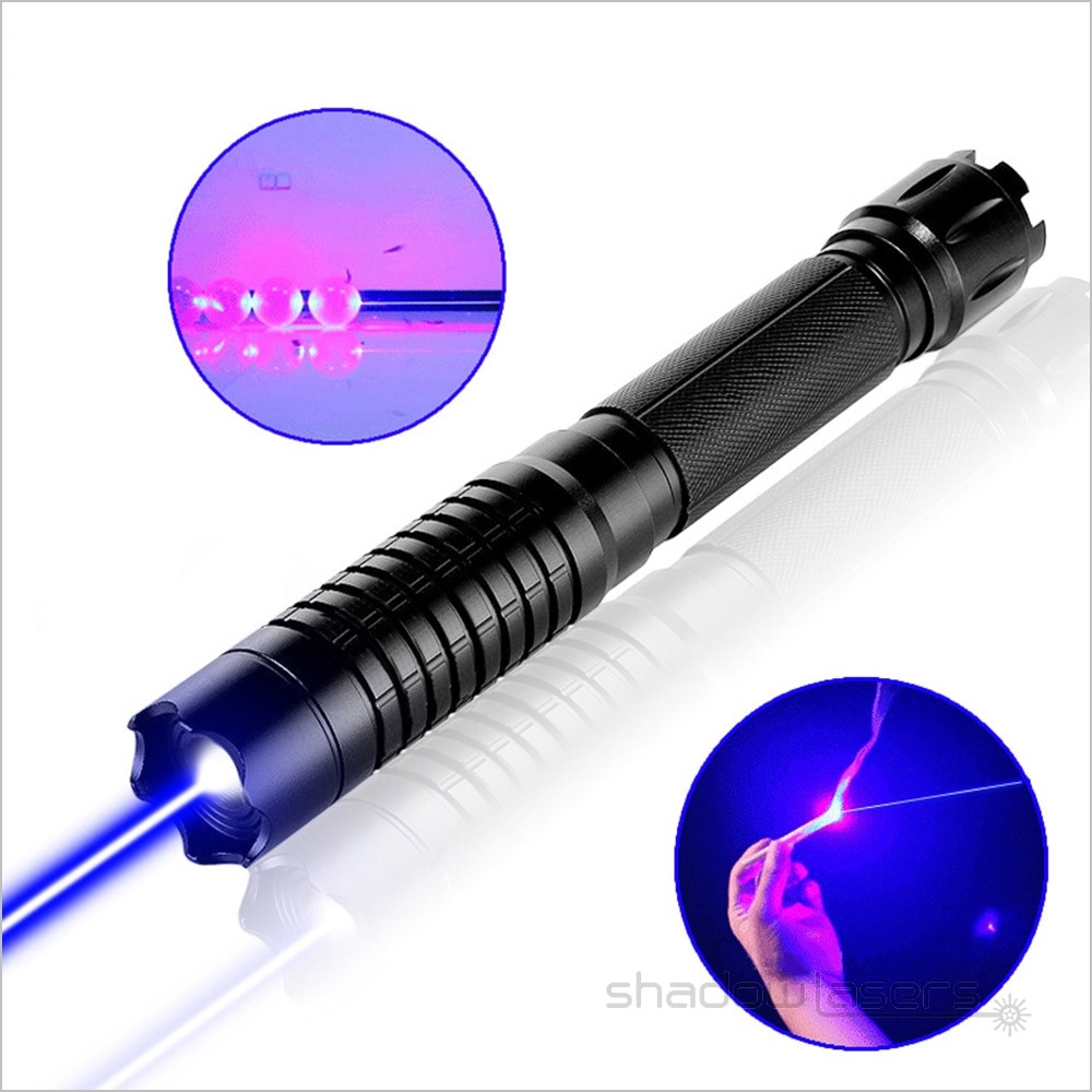 Adjustable Focus 450nm Blue Flashlight Aluminum Visible Beam+Charger+Gift Box US