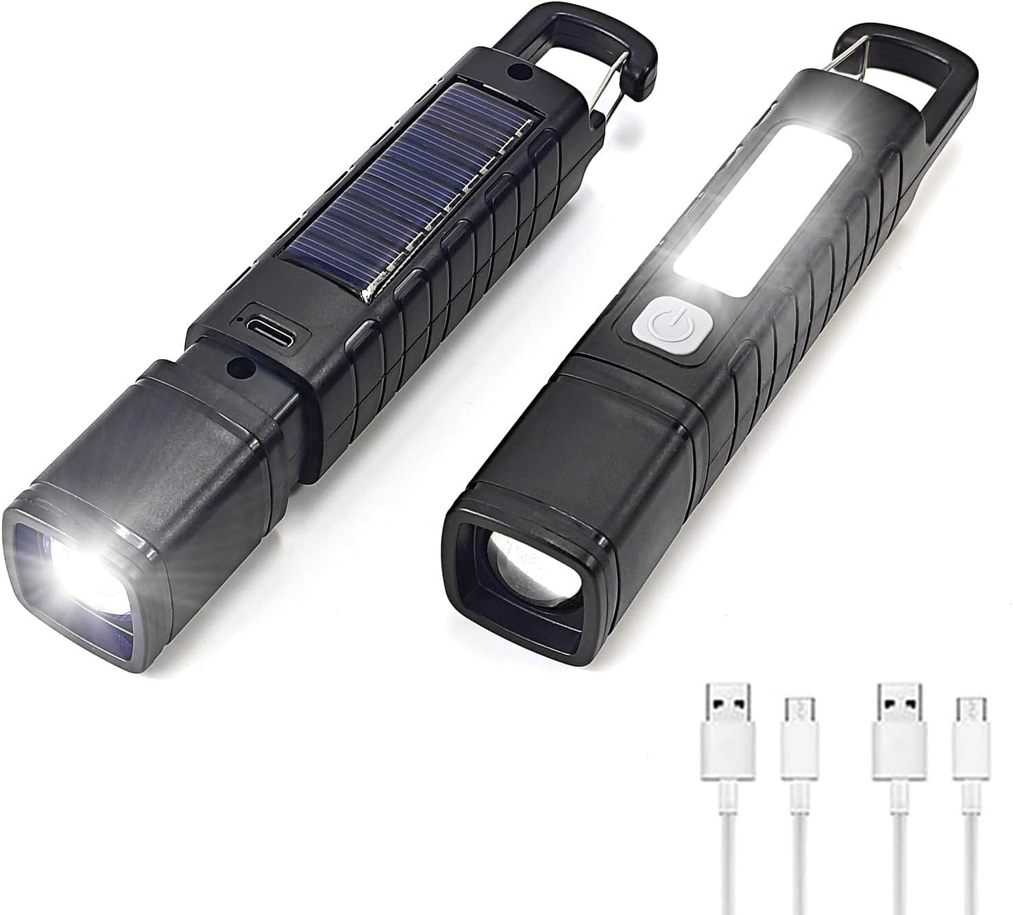 2 Pack Solar Flashlight, Rechargeable Zoomable LED Flashlight, High Lumens Solar