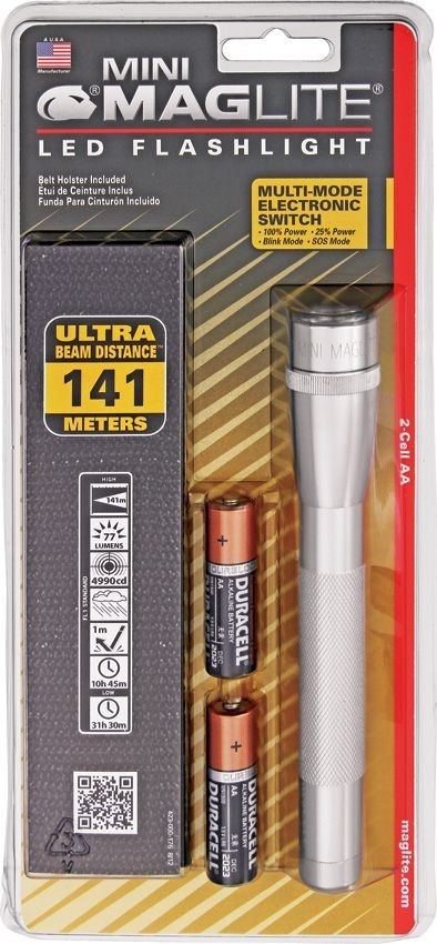 Maglite Mini 2AA Silver LED Flashlight with Holster