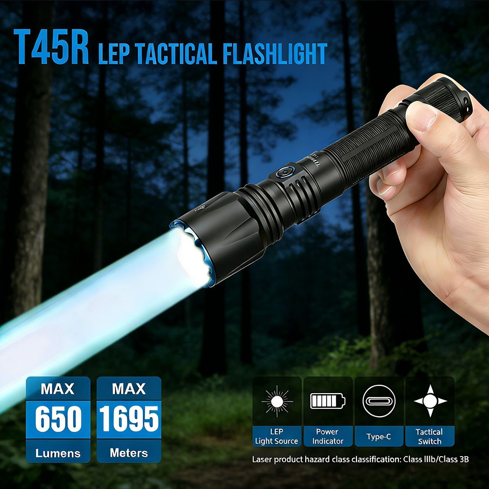 TrustFire T45R 1695 meter Throw Tactical LEP Flashlight 680LM with RAT Switch