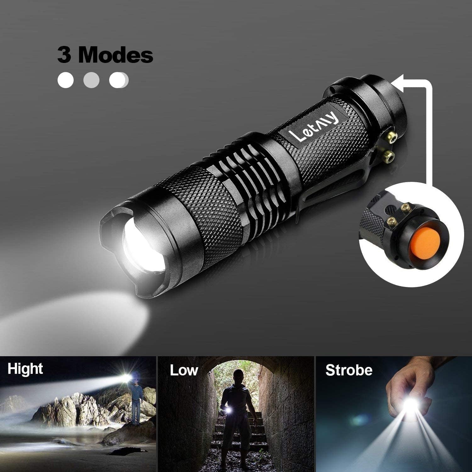 Tactical Flashlights 2-Pack Super Bright LED Zoomable Waterproof EDC Lights
