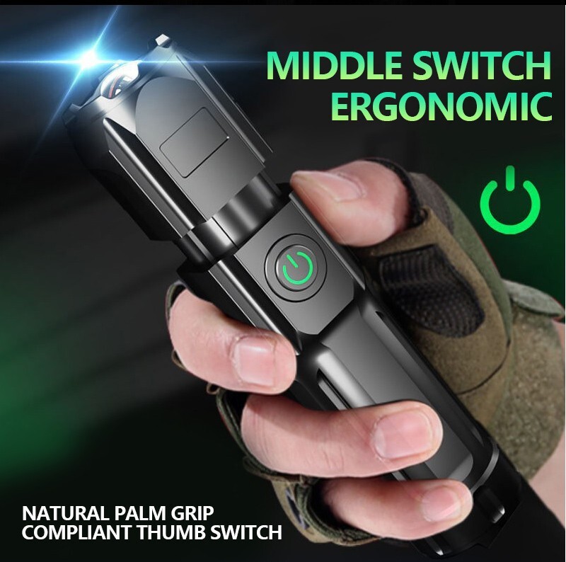 LED Flashlight USB Rechargeable Torch Portable Zoomable Camping Light Spotlight